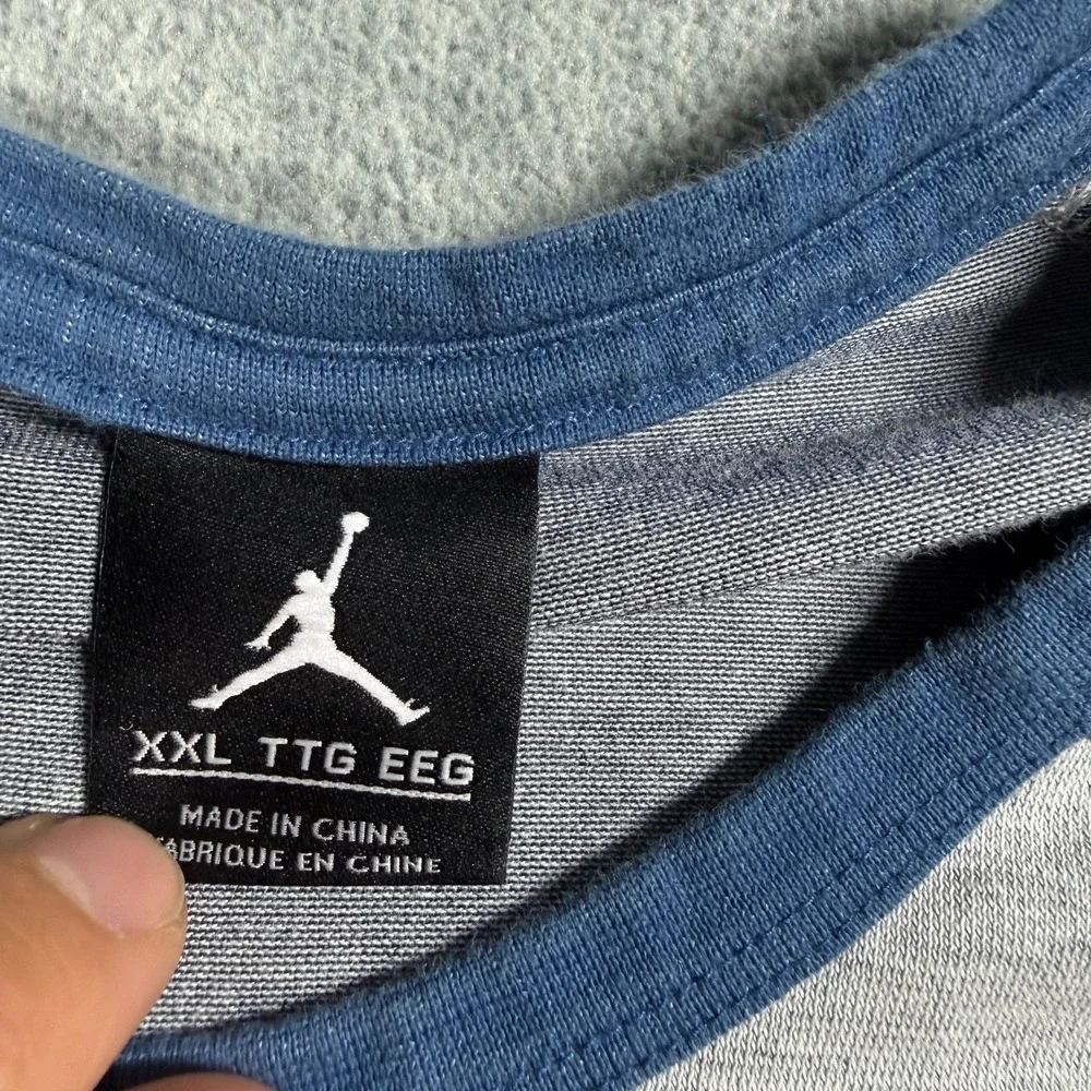 Air Jordan Shirt Mens 2XL Gray Blue 3/4 Sleeve Baseball Raglan Graphic 23 Retro